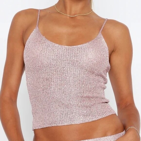 Edikted Tops - Edikted Love Galore Sequin Knit Top Pink Size XS NWT